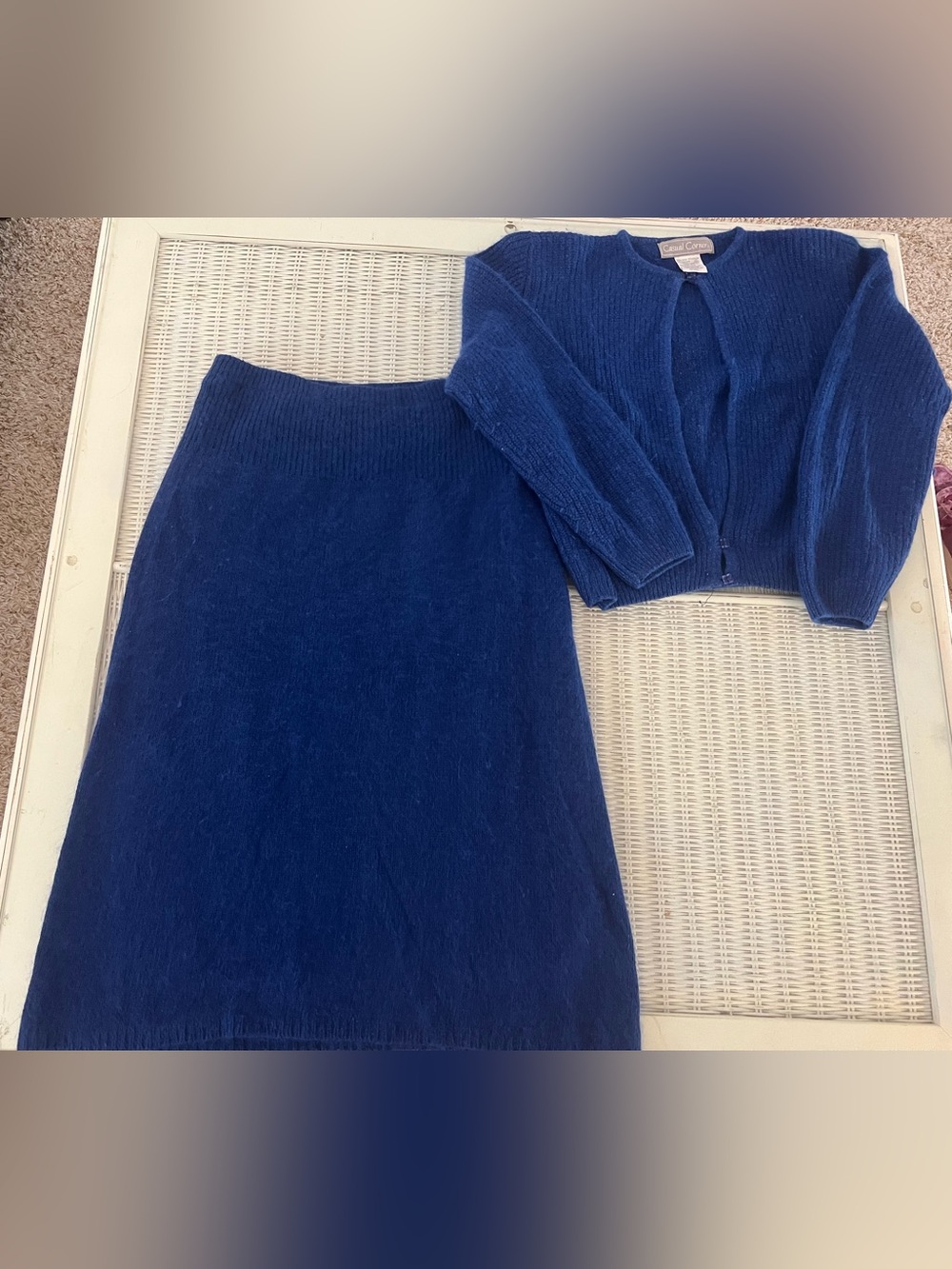 The Casual Corner vintage royal blue sweater skirt set size Med